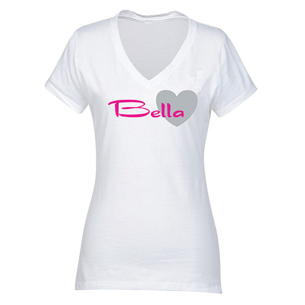Bella Heart V-Neck White T-Shirt