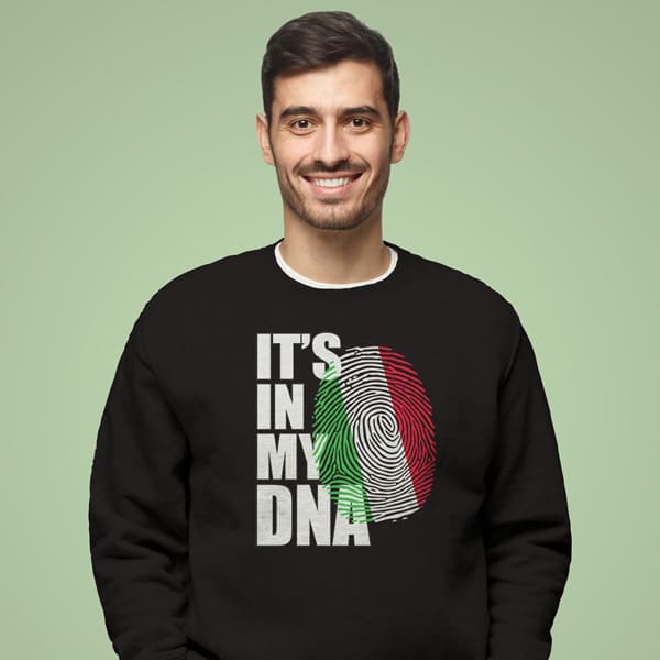 It's in my DNA Italian adult black sweatshirt on a man