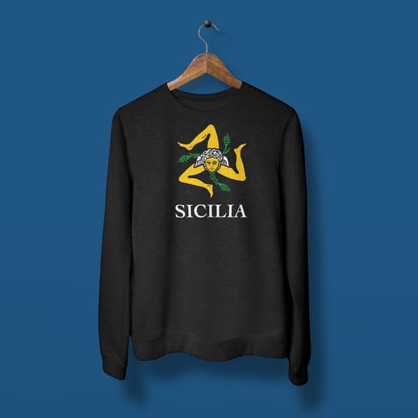 Sicilia adult black sweatshirt on a hanger