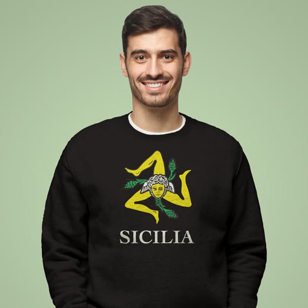 Sicilia adult black sweatshirt on a man