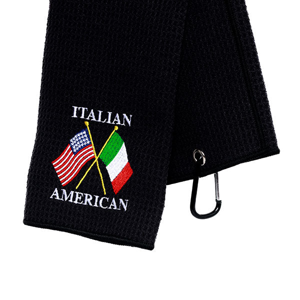 GT22002 - Golf Towel W/Italy & American Flag Embroidered 16" x 25" (Black)