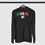 Italia distressed soccer adult black hoodie sweatshirt on a hanger