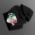 Italia distressed badge adult black hoodie sweatshirt folded