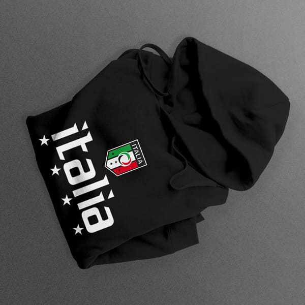 Italia soccer adult black hoodie sweatshirt folded