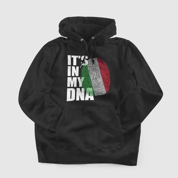 It's in my dna italian adult black hoodie sweatshirt on a table