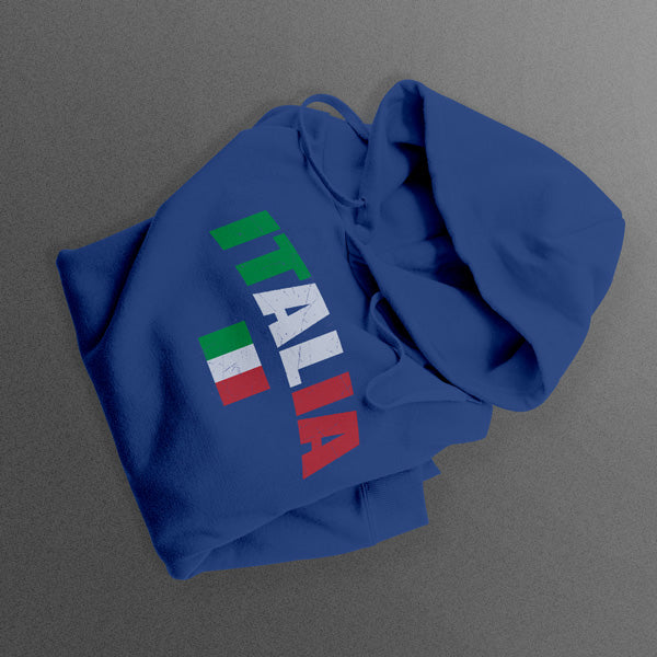 Distressed italia soccer adult navy hoodie sweatshirt folded