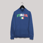 Distressed italia soccer adult navy hoodie sweatshirt on a hanger