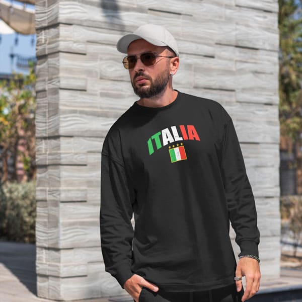 Italia distressed soccer adult black long sleeve t-shirt on a man