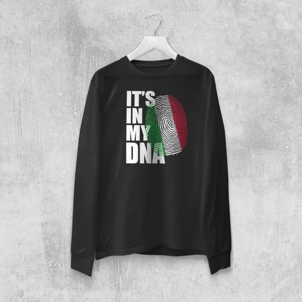 It's in my dna italian adult black long sleeve t-shirt on a hanger