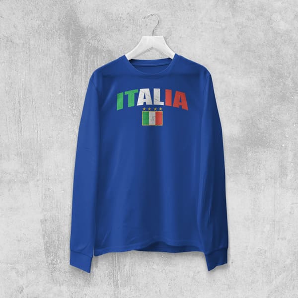 Italia distressed soccer adult navy long sleeve t-shirt on a hanger