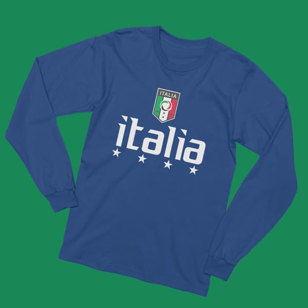 Italia soccer adult navy long sleeve t-shirt on a table