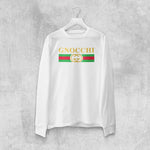 Gnocchi adult white long sleeve t-shirt on a hanger