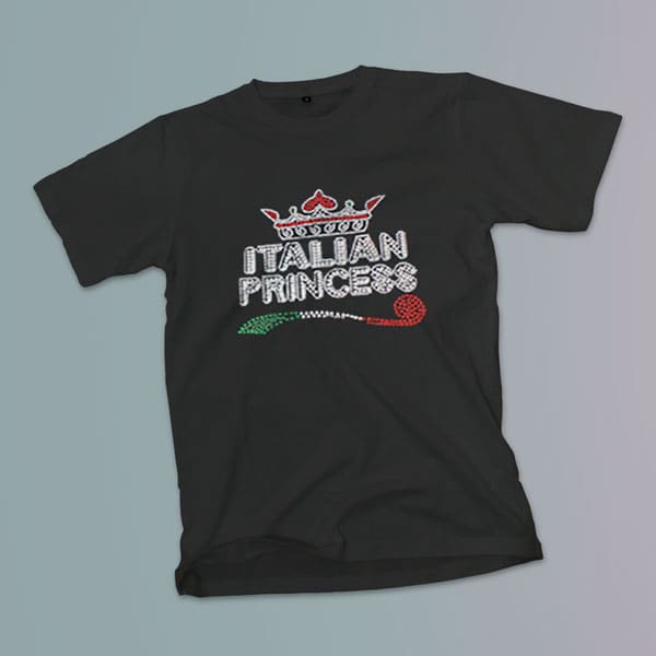 Italian Princess rhinestone youth girls black t-shirt on a table