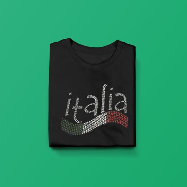 Italia with wave flag rhinestone youth girls black t-shirt folded