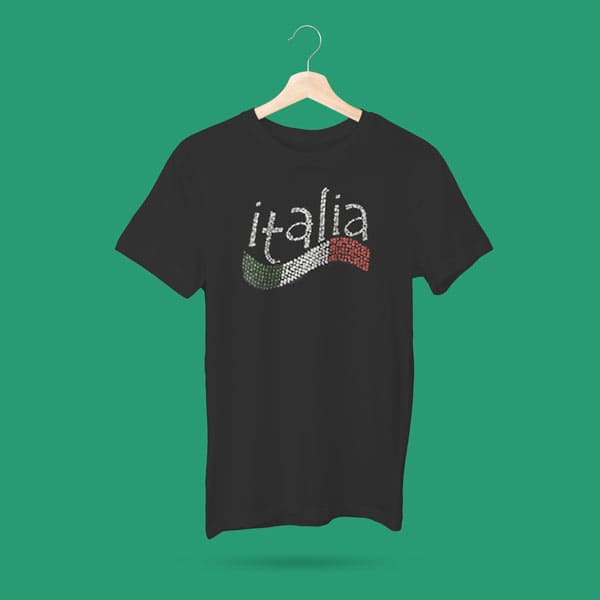 Italia with wave flag rhinestone youth girls black t-shirt on a hanger