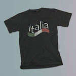 Italia with wave flag rhinestone youth girls black t-shirt on a table