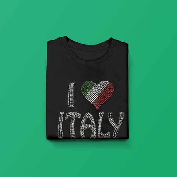 I hear Italy rhinestone youth girls black t-shirt folded