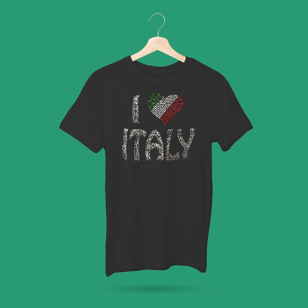 I hear Italy rhinestone youth girls black t-shirt on a hanger