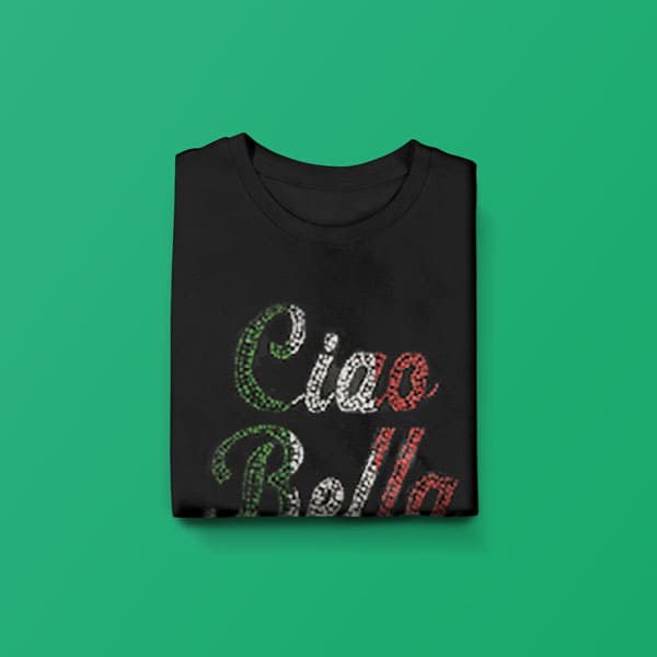 Tri-color Ciao Bella rhinestone youth girls black t-shirt folded