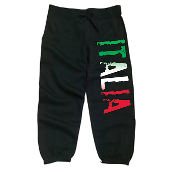 Ladies Black Capri Distressed Italia Pink Sweatpants