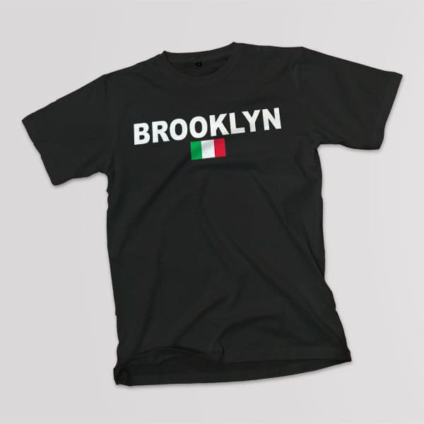 Brooklyn adult black t-shirt on a table