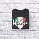 Italia Distressed Badge adult black t-shirt folded