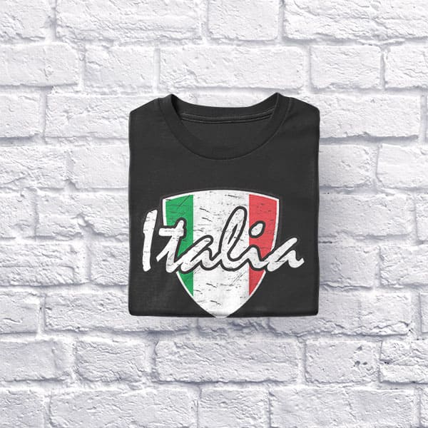 Italia Distressed Badge adult black t-shirt folded