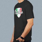 Italia Distressed Badge adult black t-shirt on a man side view