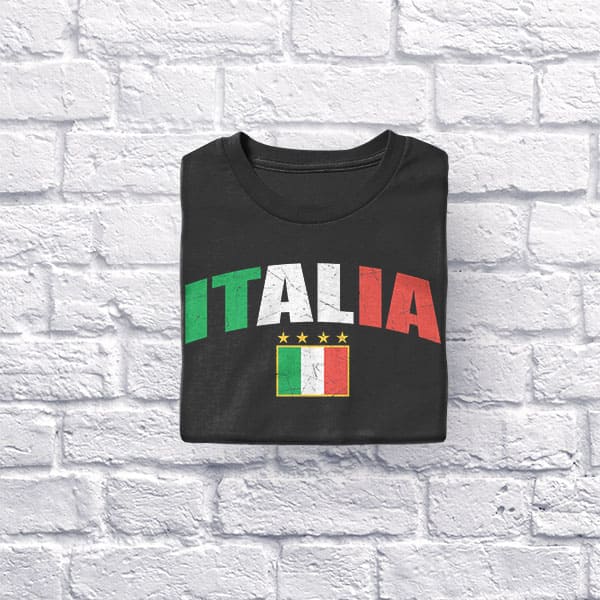 Italia Distressed Soccer adult black t-shirt folded