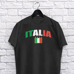 Italia Distressed Soccer adult black t-shirt on a hanger