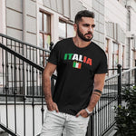 Italia Distressed Soccer adult black t-shirt on a man front view