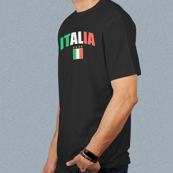 Italia Distressed Soccer adult black t-shirt on a man side view