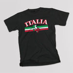 Italia Bar with Boot adult black t-shirt on a table
