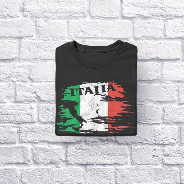 Italia Paint with Boot adult black t-shirt on folded