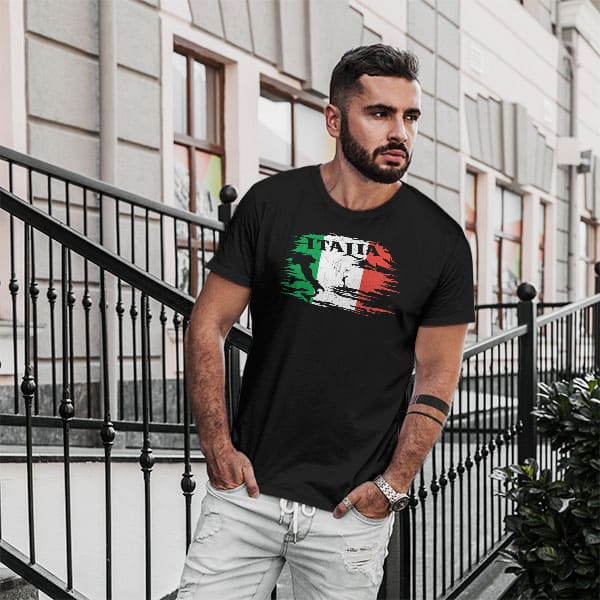 Italia Paint with Boot adult black t-shirt on a man front view