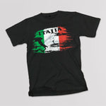 Italia Paint with Boot adult black t-shirt on a table