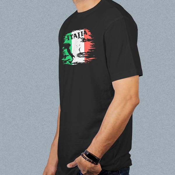 Italia Paint with Boot adult black t-shirt on a man side view