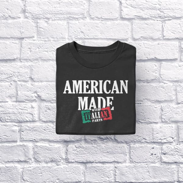 American Made with Italian Parts adult black t-shirt folded
