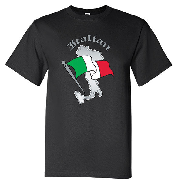Italian Boot with Flag Black T-Shirt