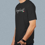 Fuggedaboudit! adult black t-shirt on a man side view