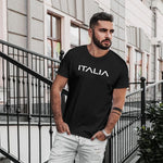 Italian Stick adult black t-shirt on a man front view