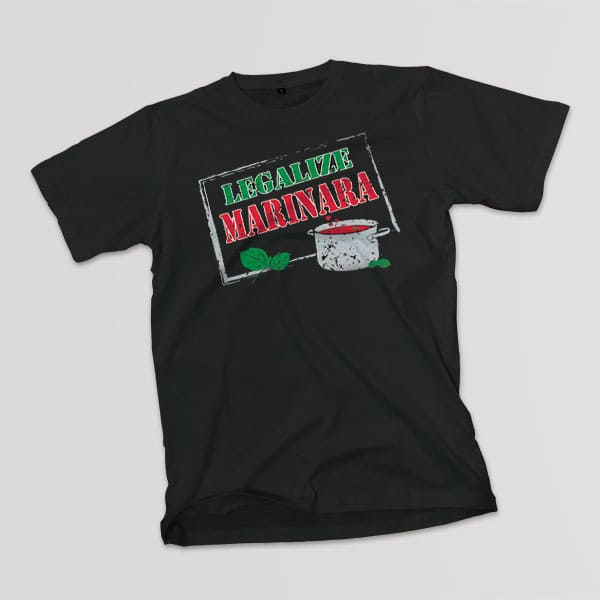 Legalize Marinara adult black t-shirt on a table