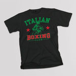 Italian Boxing Club adult black t-shirt on a table