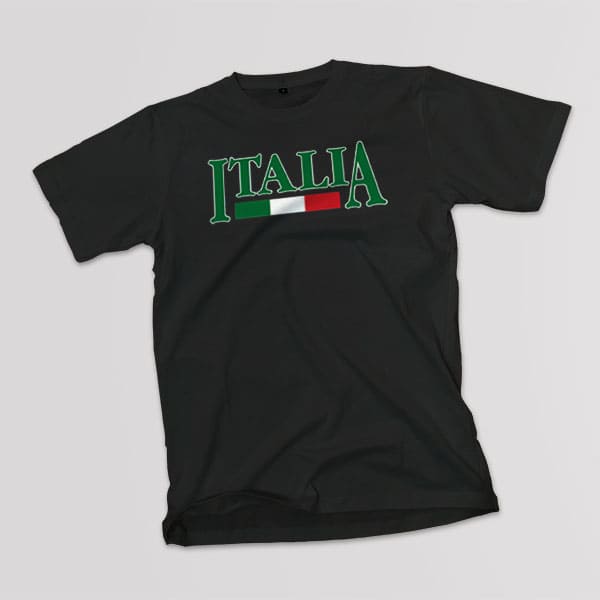 Italia adult black t-shirt on a table