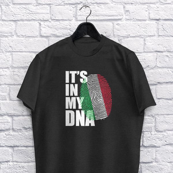 It's In My DNA Italian adult black t-shirt on a hanger