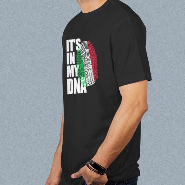 It's In My DNA Italian adult black t-shirt on a man side view