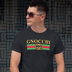 Gnocchi adult black t-shirt on a man front view