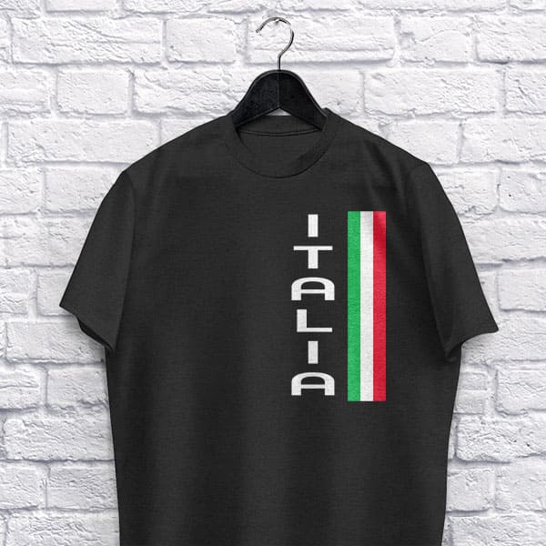 Vertical Italia adult black t-shirt on a hanger