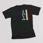Vertical Italia adult black t-shirt on a table