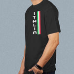 Vertical Italia adult black t-shirt on a man side view